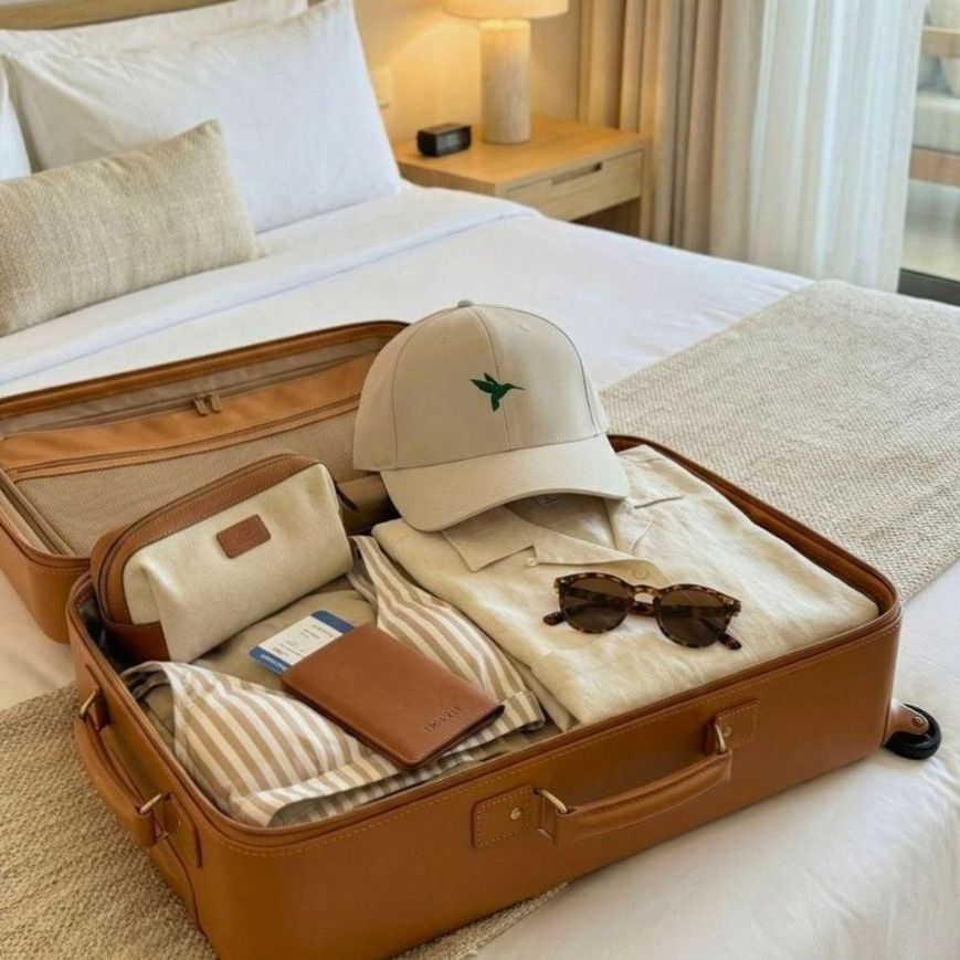 Valise ouverte sur un lit, prête pour le départ